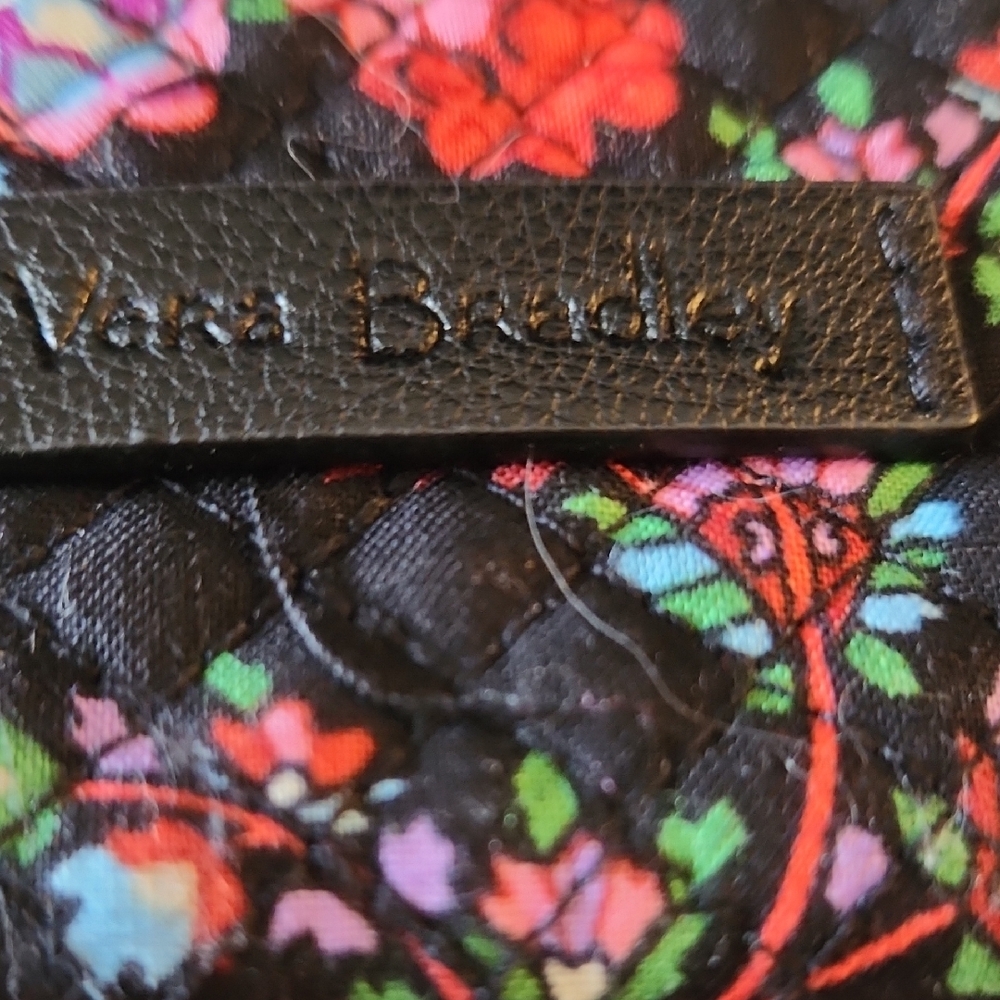 Vera Bradley Black Quilted Floral Crossbody with Pink Strap - Picture 5 of 9